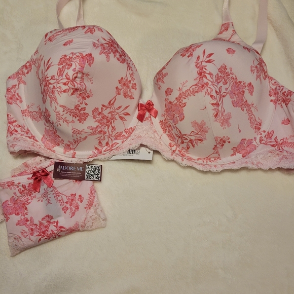 NWT Adore Me Pink Floral Lace Bra & Panty - Picture 5 of 7